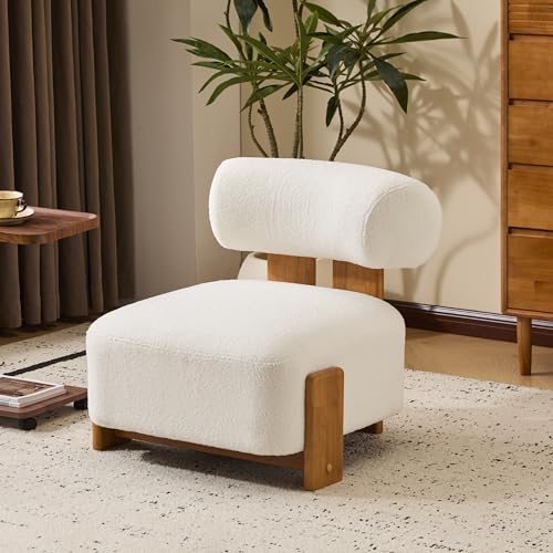 Merax 27.25" Modern Boucle Accent Chair with Solid Wood Frame and Rolled Backrest, Soft & Durable Boucle Upholstery Lounge Chair for Living Room, Bedroom, or Office, Natural+Beige Merax