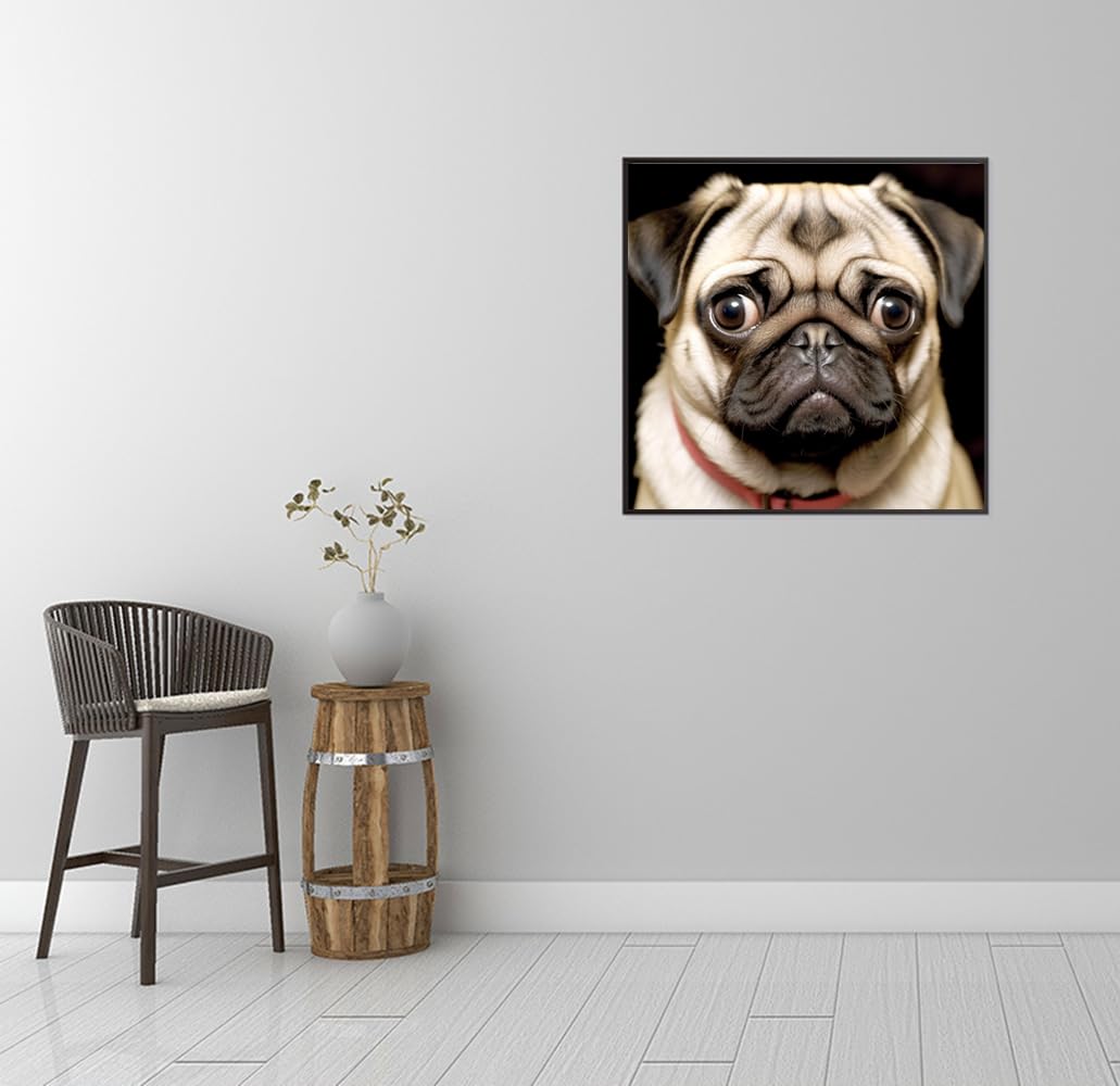pigpigboss Pug Dog Diamond Painting Kit, 5D Full Round Drill Pet Pug Face Diamond Art Dots Set for Adult Beginner Home Room Wall Holiday Decor (12 X 12 Inches) pigpigboss