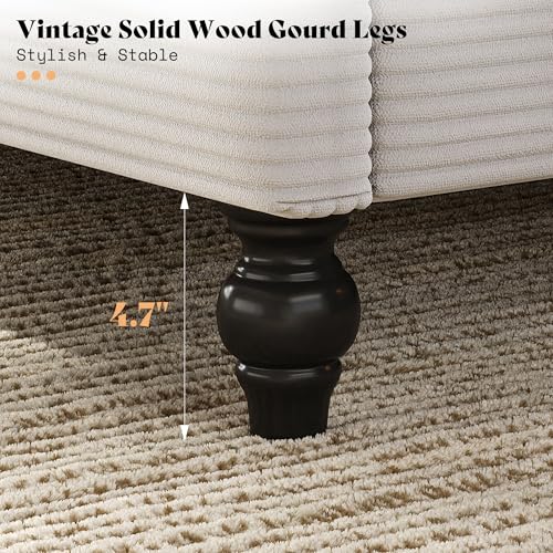 AMERLIFE King Size Bed Frame with 65" Tall Headboard, Upholstered Corduroy Bed Frame with Wingback, Platform Bed with Solid Wood Gourd Legs, Solid Slats, No Box Spring Needed, Cream AMERLIFE