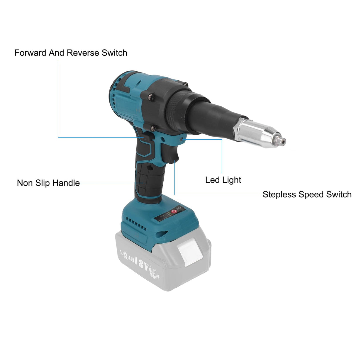 Okuyonic Cordless Brushless Rivet Hand Tool, 360W Maximum Output Power Simple Brushless Cordless Rivet Gun 2.4?4.8mm Automatic Riveter for Office Building Okuyonic