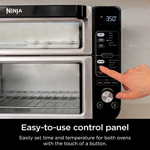 Ninja DCT451 12-in-1 Smart Double Oven with FlexDoor, Thermometer, FlavorSeal, Smart Finish, Rapid Top Convection and Air Fry Bottom , Stainless Steel (pack of 1) Ninja