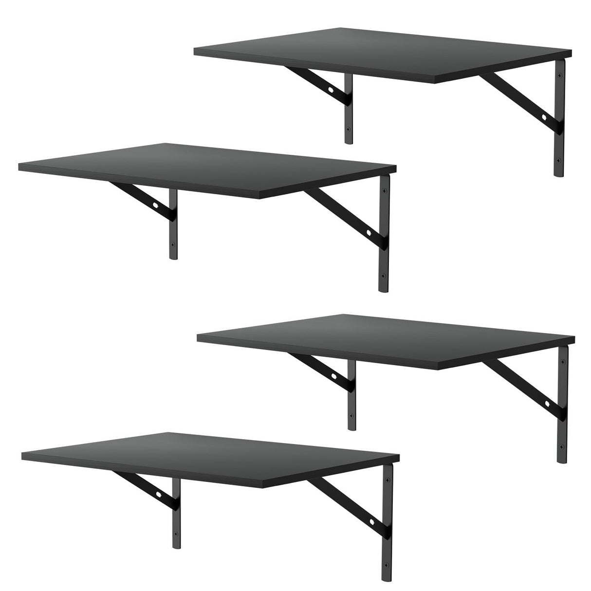 Deep Floating Wall Shelves - 4 Sets of 12 Inch Wide Black Wood Shelves for Bathroom, Bedroom, Kitchen, Living Room WoodArtSupply