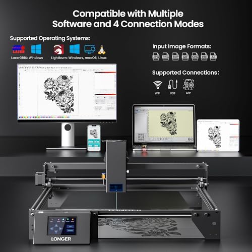 LONGER Ray5 20000mW Class IV Laser Engraver & Cutter, 0.08mm Higher Accuracy Laser Spot, 3.5" Touch Screen, App Offline Control, 400x400mm Engraving Machine for Wood Metal Acrylic Glass Longer