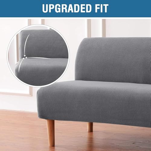 Armless Sofa Card Seat Cover 110-130cm Futon Cover Stretch Protector Slipcovers 2-Seater Settee Loveseat Couch Bed Covers with Elastic Bottom Suitable for Hotels, Bars(#1,Single-Sided seat) Generic