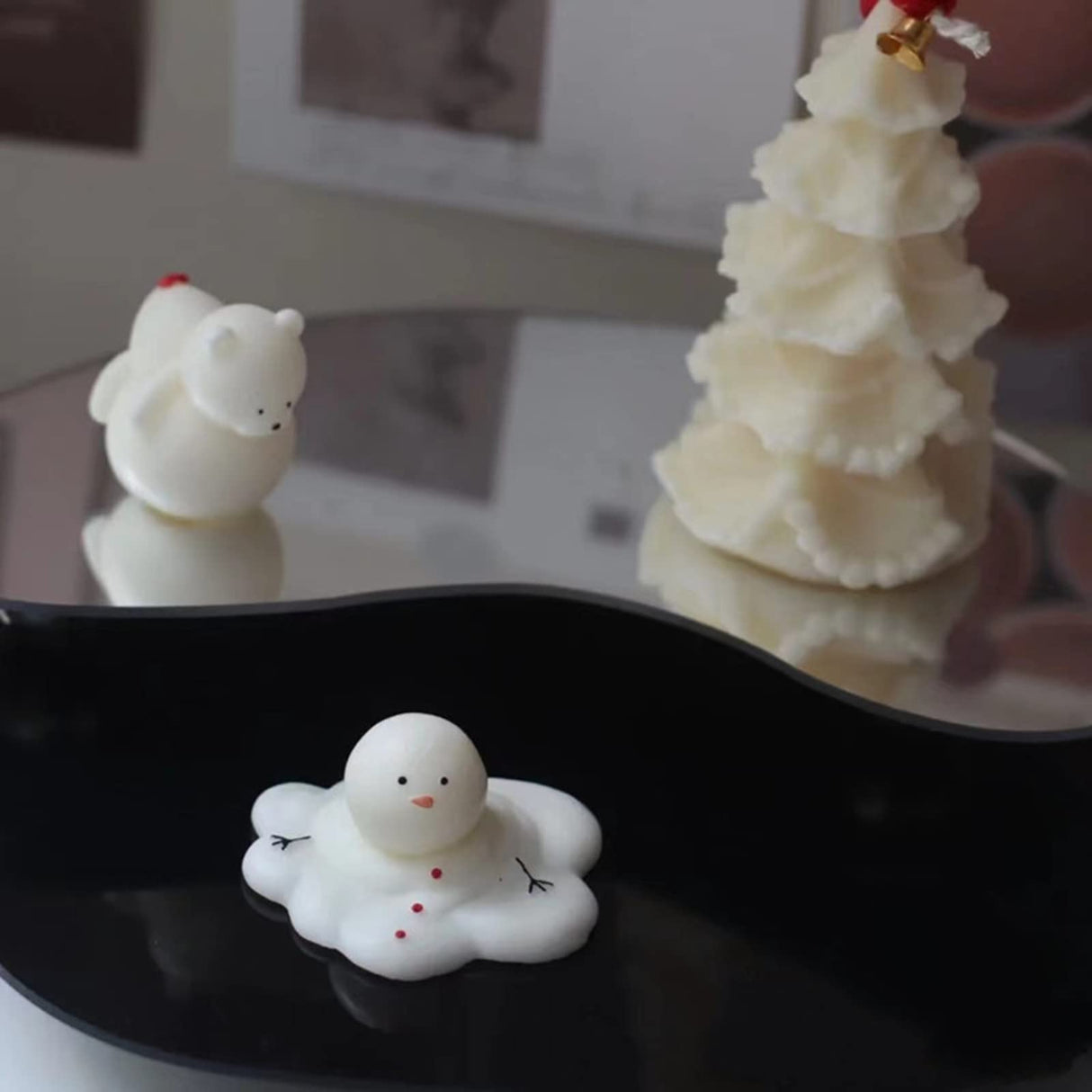 TOPYS Silicone Mold Candle Making Cute Abstract Melting Snowman Design Christmas Party Decoration Candle Form Epoxy Plaster Mould(2.6in) TOPYS