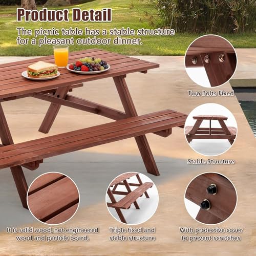 Jaxilyn Outdoor Wooden Picnic Tables 10-12 Person with Benches for Patio Garden Backyard Large Outside Dining Table Set with Umbrella Hole Jaxilyn