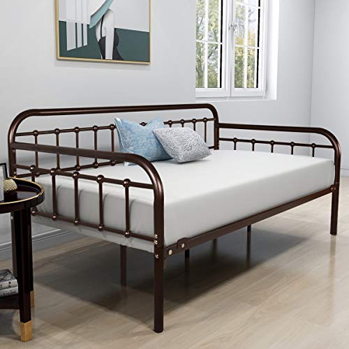 HOMERECOMMEND Metal Daybed Frame Twin Metal Slats Platform Base Box Spring Replacement Bed Sofa for Living Room Guest Room (Twin, Dark Copper) HOMERECOMMEND