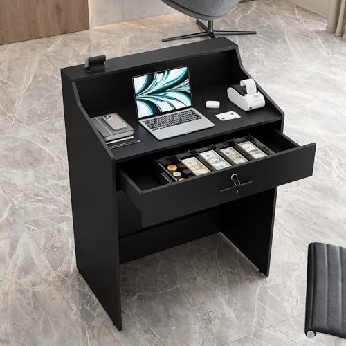 AGATEO Small Reception Desk with Drawer – Front Desk, Checkout Counter & Retail Counter – Cash Register Stand AGATEO