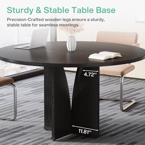 Tribesigns 39" Round Conference Table for 4, Modern Round Meeting Table with Sturdy Base, Small Compact Conference Room Tables for Office, Training, or Negotiation (Black) Tribesigns