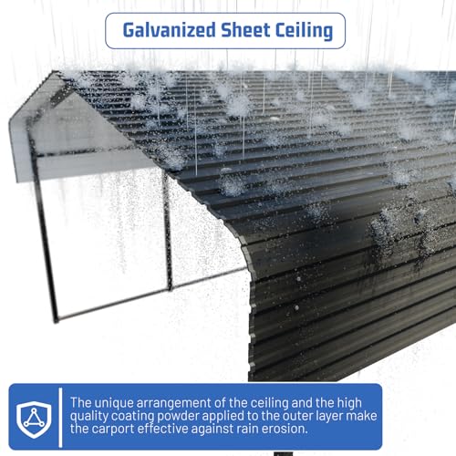 HEYTOWN Metal Carport 13 * 20 FT Heavy Duty Carport Canopy with Galvanized Steel Roof Multi-Use Shelter Outdoor Portable Garage for Car, Boat, Pickup and Tractor HEYTOWN