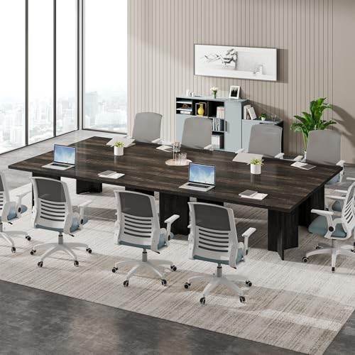 Tribesigns 10.5FT Conference Table, Large Rectangle Meeting Seminar Table for 10-12 Person, Long Wooden Business Tables (Set of 2, Dark Gray) Tribesigns