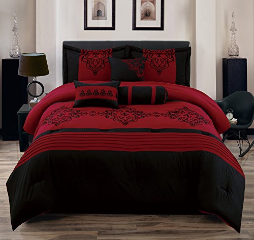 Empire Home 8 Piece Red & Black Oversized Flocking Comforter Set (Queen) Empire Home