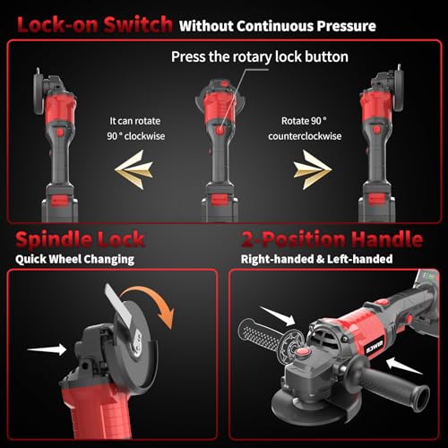 NAWIN 4 inch Cordless Angle Grinder Kit, variable speed grinder, 2×4.0Ah Li-Ion Battery&Fast Charger,9000RPM Brushless Motor, Battery Angle Grinder Tool for Metal Wood, Ergonomic Position Handle NAWIN