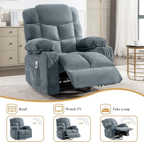 Oversized Massage Swivel Recliner Chair with Lumbar Heating for Living Room Rocker Recliner Single Sofa with Cup Holders and USB Charge Port, Large Big Chair Recliners for Adult