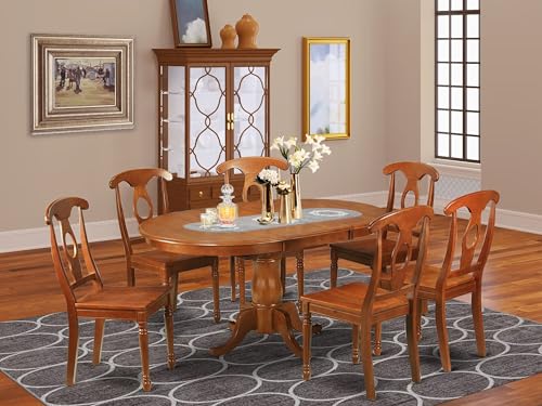 East West Furniture PONA7-SBR-W 7 Piece Kitchen Table Set Consist of an Oval Dining Table with Butterfly Leaf and 6 Dining Chairs, 42x60 Inch, Saddle Brown East West Furniture