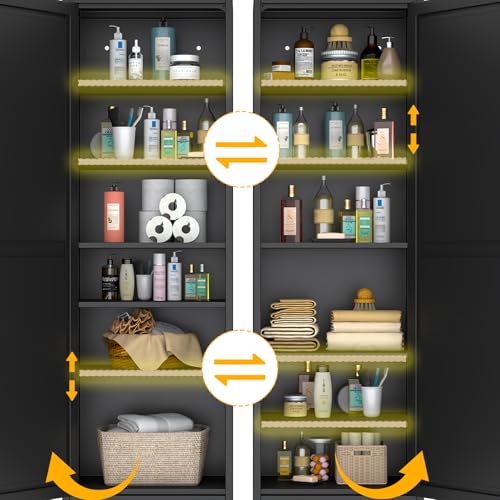 Ckzbx Metal Locker Tall Narrow Storage Cabinet, 67" H Locking Tool File Cabinets Snack Locker Organizer for School Classroom,Bedroom,Gym Home Office,Entryway and Hallway (20" W 2Door Black) Ckzbx