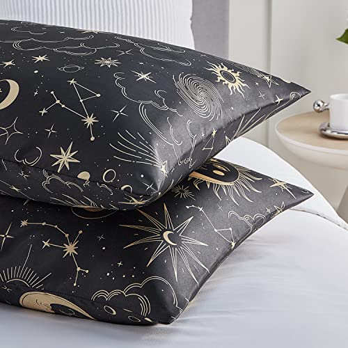 EXQ Home Satin Pillowcase for Hair and Skin Queen - Black Printed Silk Pillow Cases 2 Pack 20x30 inches - Satin Pillow Cases Set of 2 with Envelope Closure, Gifts for Women Men EXQ Home
