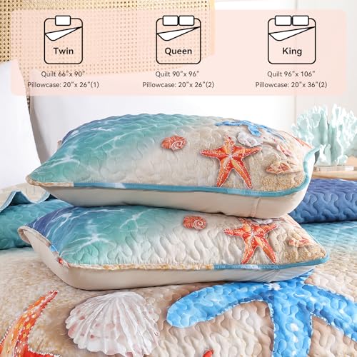 weigelia Coastal Quilt Set King Size – 3 Piece Lightweight Beach Themed Bedding, Soft & Breathable Polyester Coverlet, All Season Quilts & Bedspread for Bedroom Décor weigelia