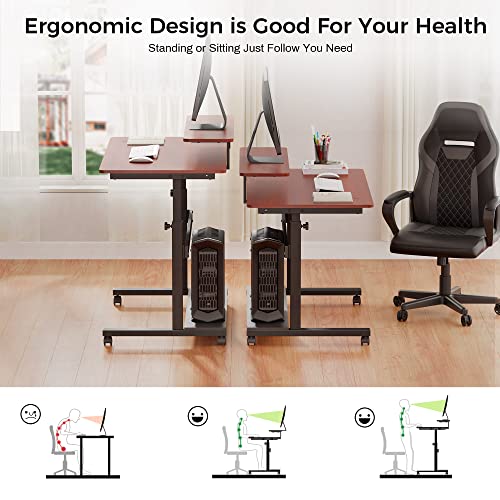 EUREKA ERGONOMIC Height Adjustable Standing Desk, Mobile Desk with Detachable Hutch 41", Teak EUREKA ERGONOMIC