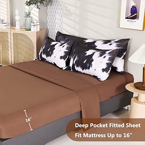 SUCSES King Size Comforter Set 8 Pieces Western Farmhouse Style Bedding Set Highland Rustic Cow Fur Print Bed in A Bag Comforter Set with Sheets (Cow Fur Pattern, King) SUCSES