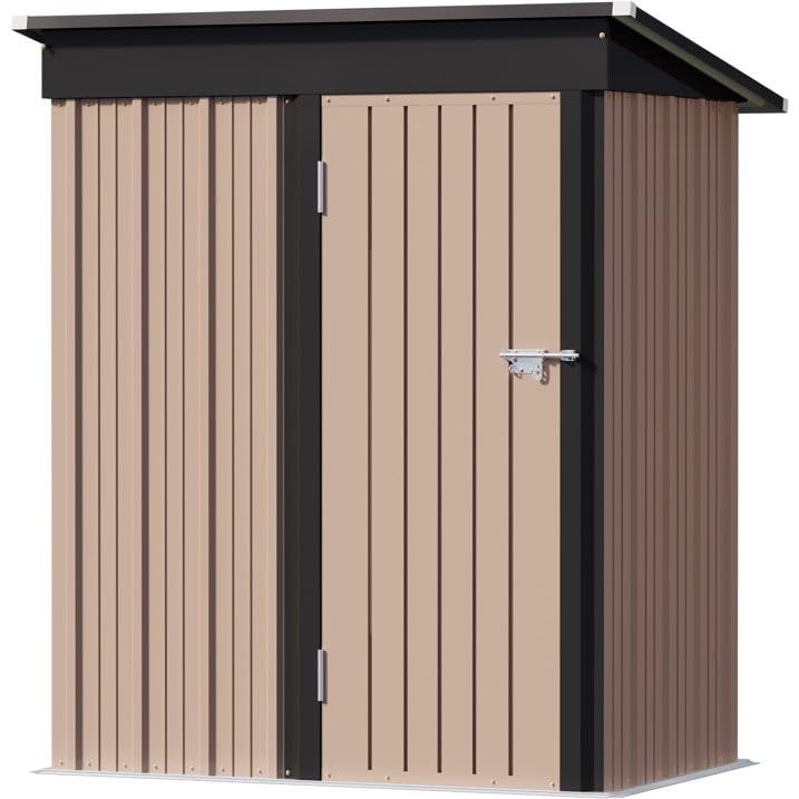 Greesum 5×3 FT Outdoor Storage Shed, Metal Storaged Sheds Without Floor, Tool Sheds with Lockable Doors and Sloping Roof for Garden, Patio, Backyard, Brown Greesum
