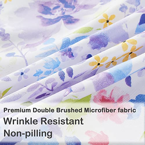 Mooreeke Floral Full Sheets, Soft Breathable Microfiber Vintage Printed Bed Sheet Set, Deep Pocket Non-Slip Fitted Sheet Included, Purple Flower Pattern Mooreeke