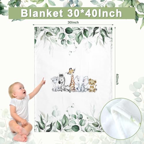 HunnmingRe Baby Safari Animals Crib Bedding Set 3 Pcs Crib Set Baby Blanket, Fitted Sheet, Pillowcase Soft Flannel Nursery Bedding for Standard Infant Bed and Toddler Mattress Newborns Gifts HunnmingRe