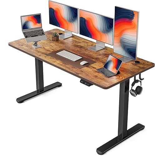 FEZIBO Electric Standing Desk, 63 x 24 Inches Height Adjustable Stand up Desk, Sit Stand Home Office Desk, Computer Desk, Rustic Brown FEZIBO