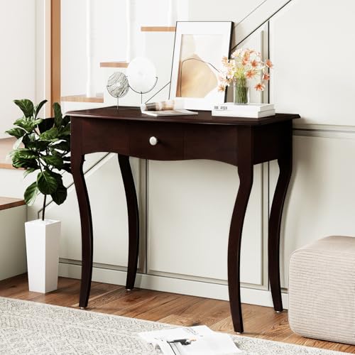 Giantex Wooden Console Table, Chic Accent Entryway Table with Storage Drawers, Solid Rubber Wood Legs and Metal Guide Rails, Vintage Sofa Tables for Living Room, Foyer, Bedroom and Entrance Giantex