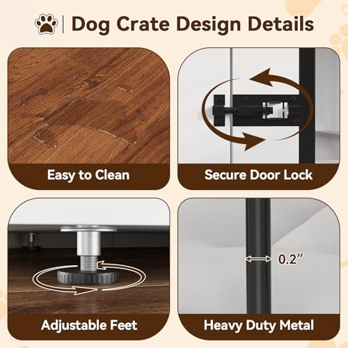 71" Large Dog Crate Furniture for 2 Dogs, Wooden Double Dog Crate, Indoor Dog Kennel TV Stand with Divider and Cushion for Large Medium Dogs, White/Brown GarveeLife