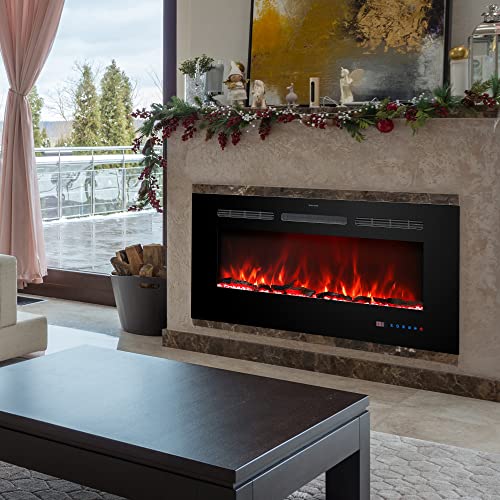 Kentsky 36 inches Electric Fireplace Inserts, Recessed and Wall Mounted Fireplace Heater, Linear Fireplace w/Thermostat, Remote & Touch Screen, Multicolor Flame, Timer, Logs & Crystal, 750W/1500W Kentsky