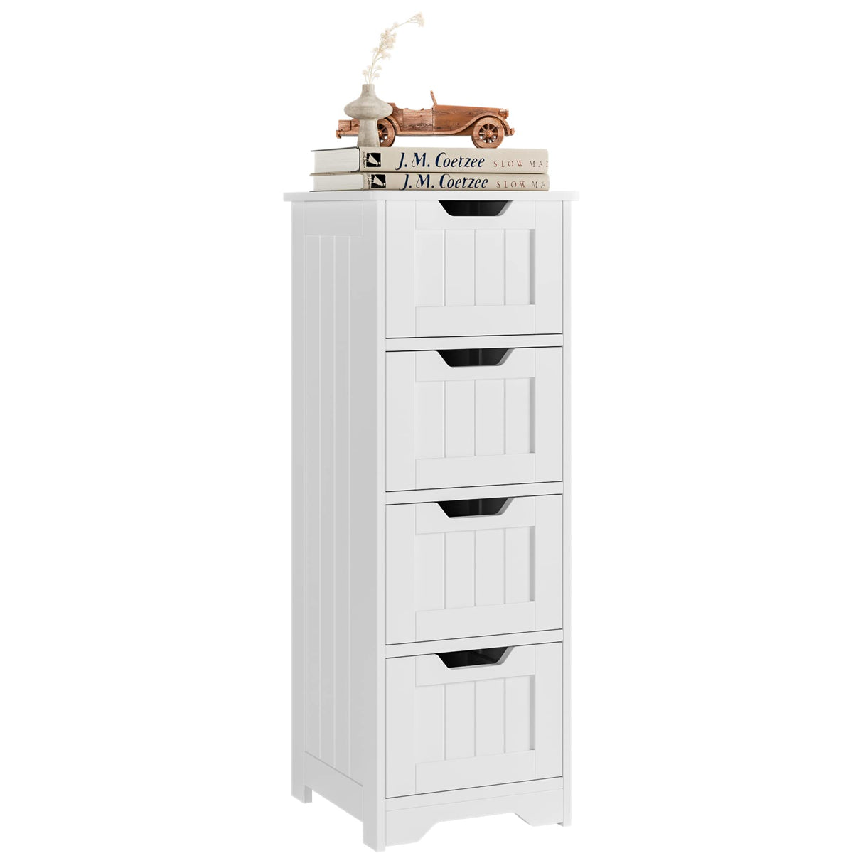 FOTOSOK Freestanding Bathroom Storage Cabinet with 4 Drawers - Compact White Organiser for Home Decor FOTOSOK