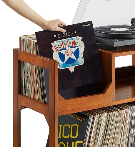 Crosley Furniture Asheville Mid-Century Modern Media Console Record Player Stand, Storage for Vinyl Records, Walnut, Large Crosley Furniture