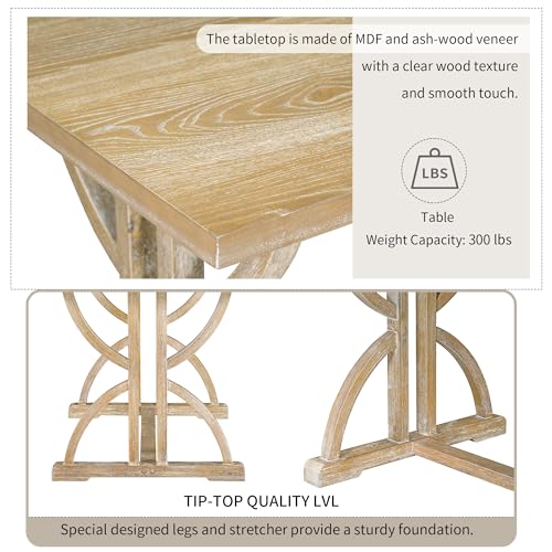 Merax 6-Piece Retro Rectangular Dining Table Set, Table with Unique Legs and 4 Upholstered Chairs & 1 Bench for Dining Room and Kitchen, Natural Wood Wash Merax