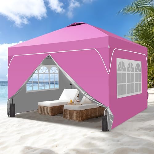 GDY 12x12FT Pop Up Canopy Tent with One Push Setup, Easy to Install with 4-Sidewalls for Events, Parties, Camping, Outdoor Gazebo with 4-Sandbags and Wheel Bag, Pink. GDY
