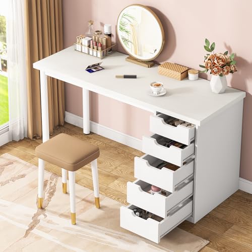 Tribesigns 47 inches Vanity Desk with 5 Drawers (White) Tribesigns