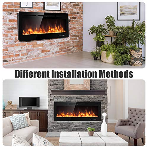Tangkula 50 inches Electric Fireplace Insert with Thermostat, in-Wall Recessed and Wall Mounted 1500 W Faux Fireplace, Touch Screen Control, 9 Flamer Color, Temperature Control & Timer (50 inches) Tangkula