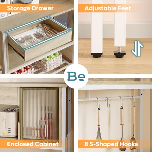 Bestier 6-Tier LED Bakers Rack with Storage & Hooks - Multifunctional Oak Stand Bestier