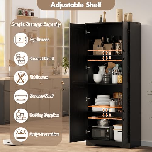 IDEALHOUSE Tall Pantry Cabinet, 60" Kitchen Pantry Storage Cabinet with 2 Doors and Adjustable Shelves, Freestanding Kitchen Cabinet, Cupboard for Dining Room, Bathroom, Antique Black IDEALHOUSE