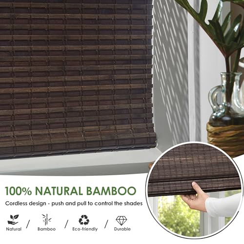 LazBlinds Cordless Bamboo Roman Shades, Privacy Blinds for Interior Windows, Room Darkening Roll Up Bamboo Blinds for Home & Patio, 27.5" W x 64" H, BDP-Espresso LazBlinds
