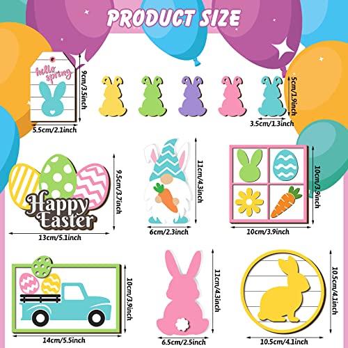 Jetec Tray Decor, 12pcs Bunny Easter Tiered Signs, Wood Gnome Truck Flower Farmhouse Kitchen Decorations, Green, Yellow, Tray not Included Jetec