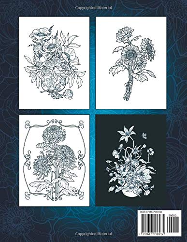 Serene Flowers: Adult Coloring Book with beautiful realistic flowers, bouquets, floral designs, sunflowers, roses, leaves, butterfly, spring, and summer. (BotaniColour) Majosta