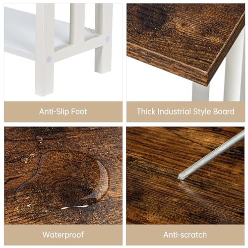 Acovy Farmhouse Solid Wood Console Table, 2 Tier Entryway Table with Storage Shelves, Narrow Sofa Table for Living Room, Hallway, Foyer, Entryway, Rustic White Acovy