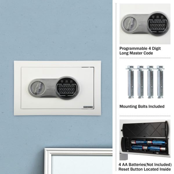 Wall Safe - Digital Safety Box with Passcode for Quick Access and Backup Key - Personal Safe for Cash or Jewelry - Wall Safes by Paragon (White) Stalwart
