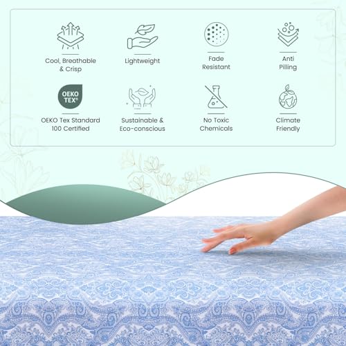 Feather & Stitch Softest 100% Cotton Sheets, 300 Thread Count Percale Weave Bedding, 16" Deep Pocket, Cooling Sheets, Breathable Bed Set, Hotel Premium Quality (King Blue Paisley)