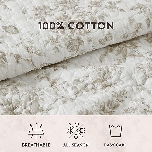 Laura Ashley - King Quilt Set, Reversible Floral Cotton Bedding with Matching Shams, Medium Weight for Year Round Use, Oek-Tex Certified (Walled Garden Brown) Laura Ashley