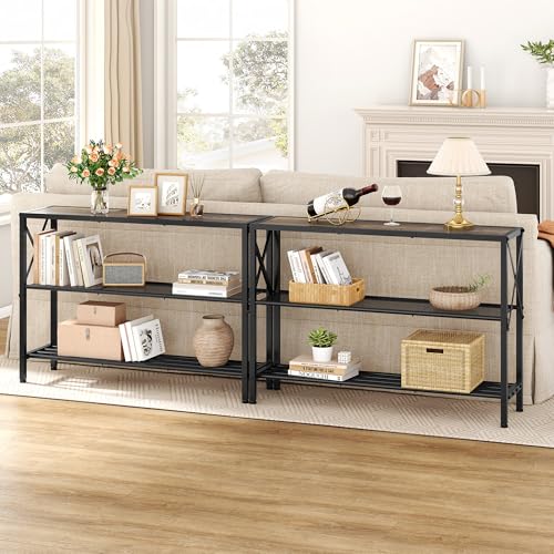 Hoctieon Industrial Console Table, 3 Tier Entryway Table, Hallway Table, Narrow Sofa Table with Shelves, Entrance Table for Entryway, Living Room, Foyer, Hallway, Office, Grey Hoctieon