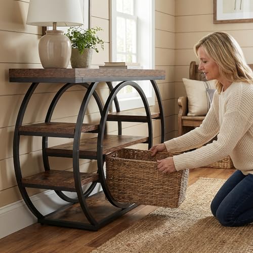 Tribesigns 47” Console Table, Industrial 5-Tier Entryway Table with Metal Frame, Narrow Sofa Table for Living Room, Hallway, Rustic Brown Tribesigns