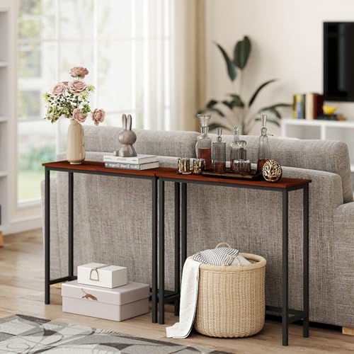 HollyHOME Narrow Console Table, 29.5" Slim Entryway Table, Sofa Stand, Hallway Shelf for Hallway, Bedroom, Living Room, Foyer, Canyon Walnut HollyHOME
