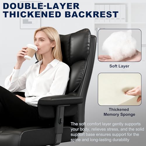 Misolant Big and Tall Office Chair with Footrest, High Back Executive Desk Chair with Adjustable Lift Armrest, 155°Recline,Lumbar Support Pillow, Faux Leather Gaming Chairs for Home or Office Black Misolant
